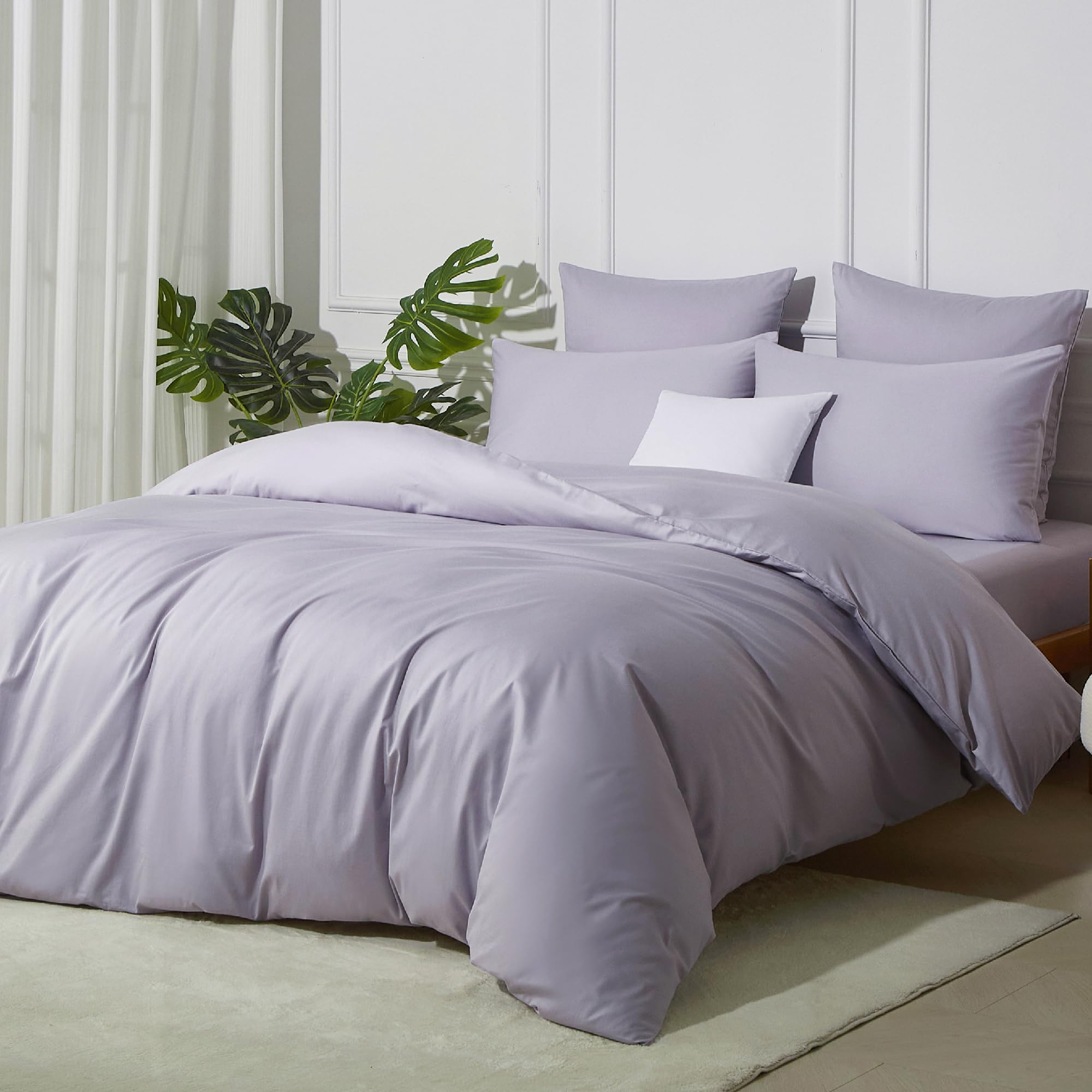 Housse de couette 220 x 240 coton respirant violet parure de lit douce avec taies
