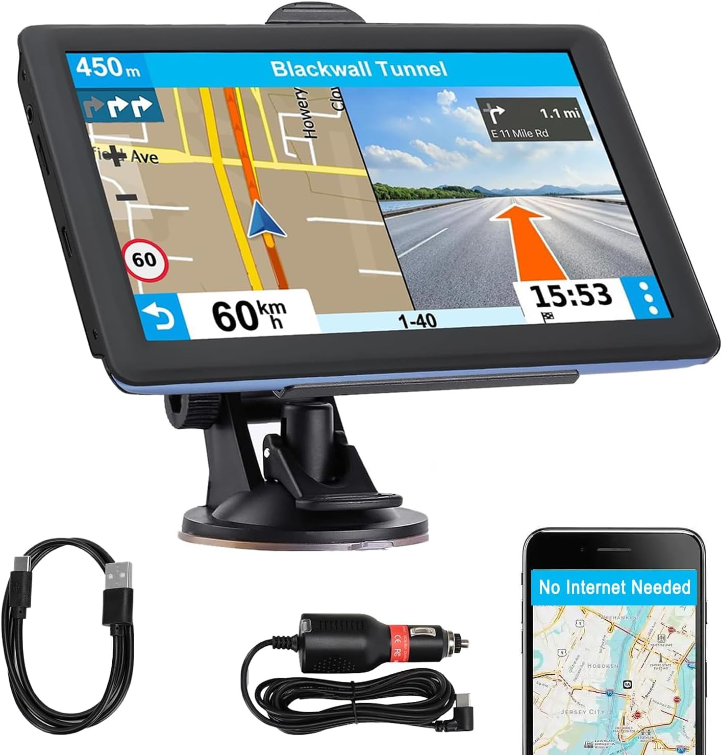 7-calowy system nawigacji GPS do samochodów ciężarowych, samochodów i kamperów – dokładne prowadzenie trasy, łatwy w użyciu ekran dotykowy, dożywotnia aktualizacja map