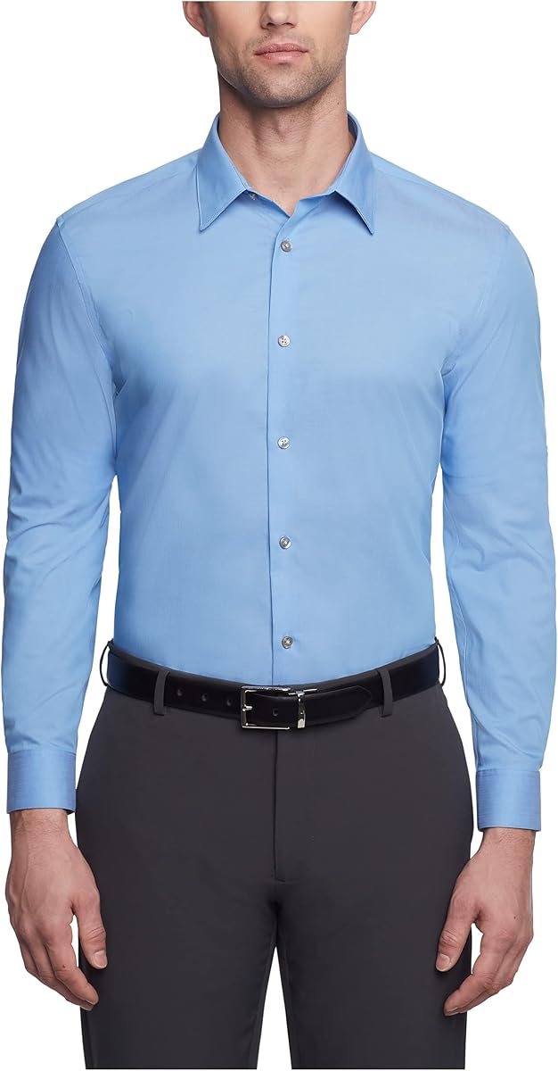 Calvin Klein Camisa de vestir entallada en espiga sin necesidad de planchar para hombre