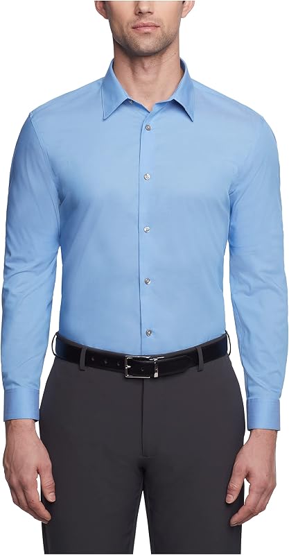 Calvin Klein Camisa de vestir entallada en espiga sin necesidad de planchar para hombre