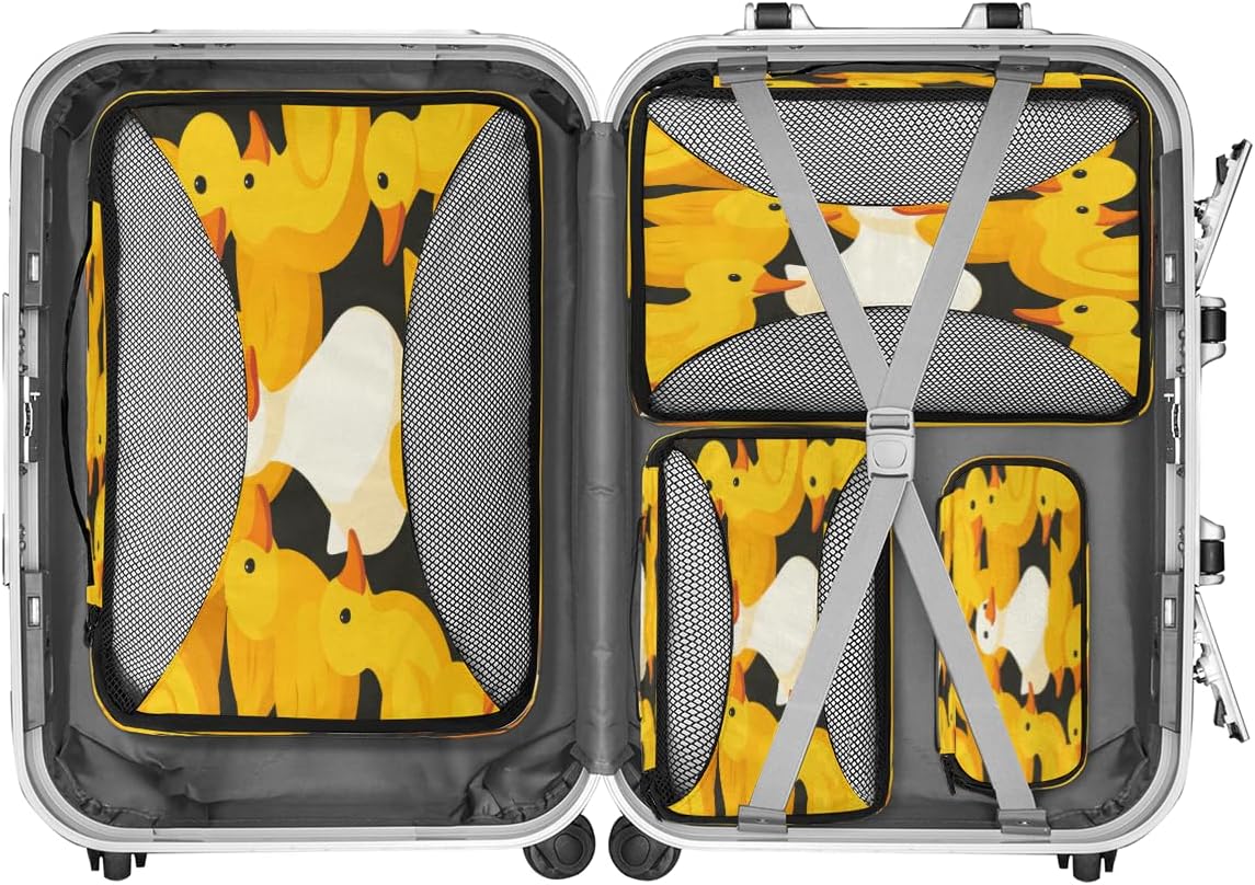 Duck Theme Pattern 4 Set Packing Cubes Packing Cubes for Women Lightweight Travel Essential Bag Clothes Carry on Suitcase Bags for Accessories Essentials