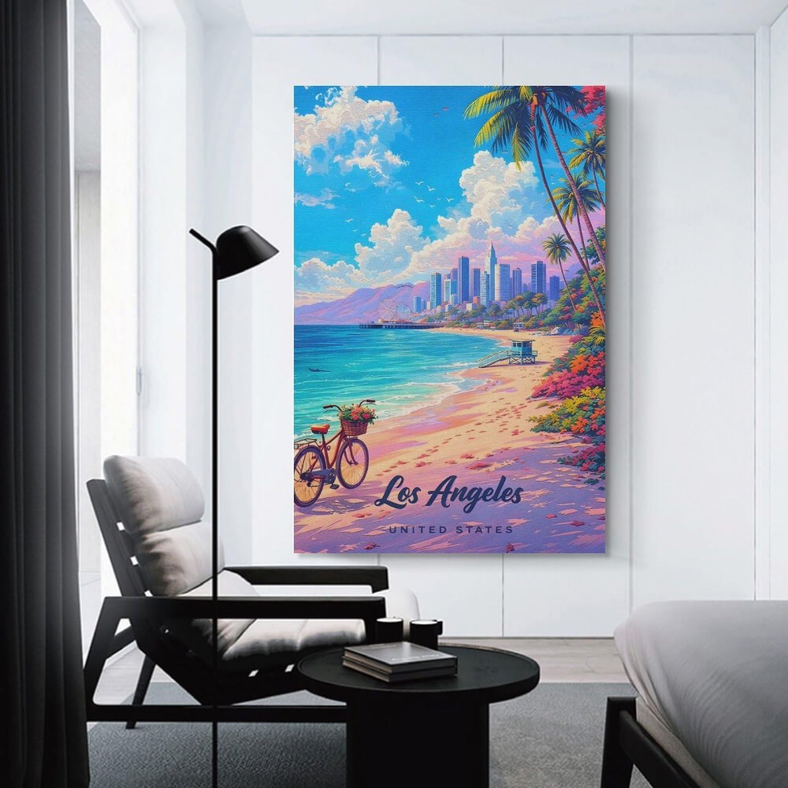 Junmoney Wall Picture Print Los Angeles Beach Scene, 24x36inch(60x90cm), for Lounge, Bedroom Or Personal Spaces, Canvas Artwork with Gifting Potential