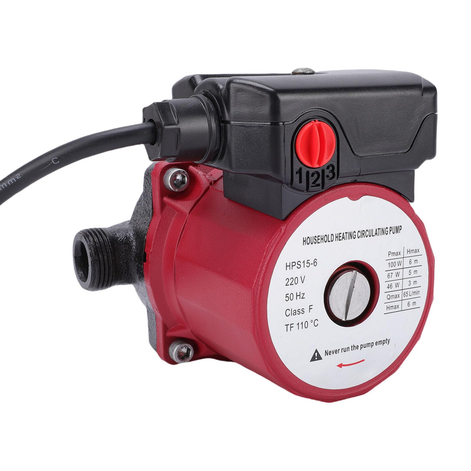 Pompa di Ricircolo Acqua Calda Pompa di Circolazione Schermata in Ghisa 3 velocità 46W 67W 100W 65L Min Testa 6m NPT Tubo da 1 Pollice per di Riscaldamento Scaldabagno (Spina europea 220 V)