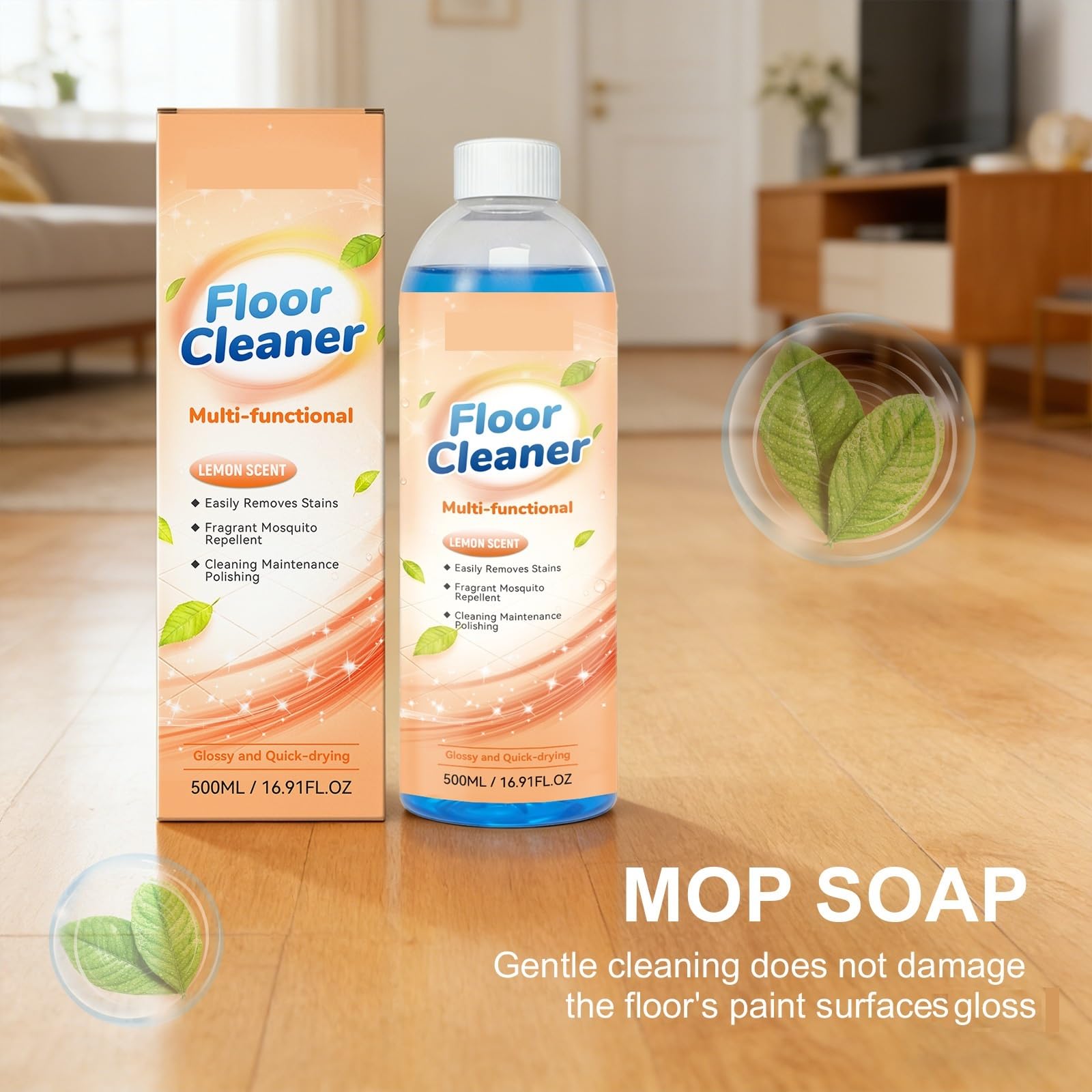 Nettoyant pour sols, Nettoyant pour sols en vinyle pour bois franc et stratifié, Nettoyant et sols durs, Liquide de nettoyage avec un soupçon de parfum de citron, Aucun rinçage requis. (2PCS)