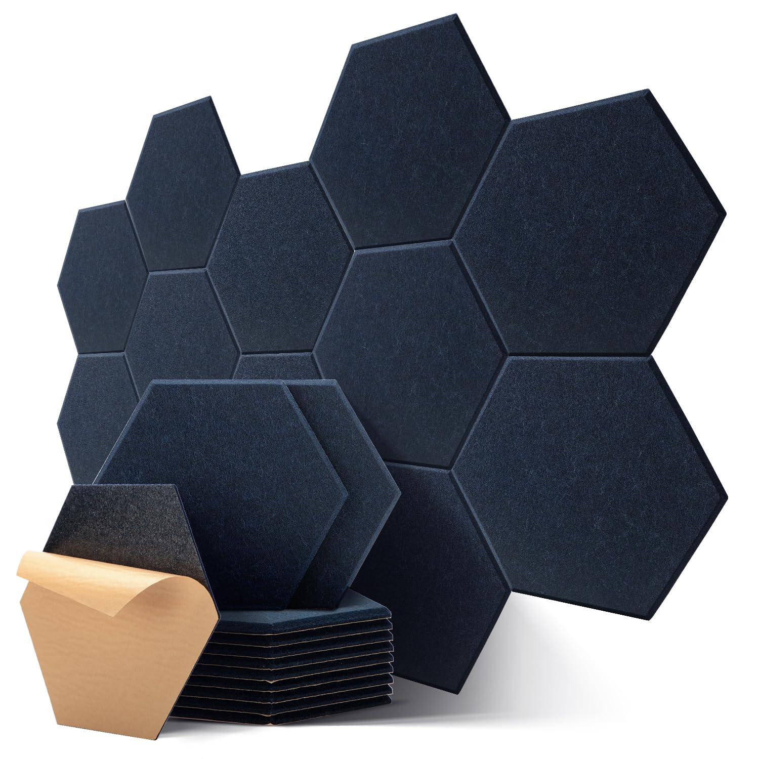 Kuchoow Hexagon Akustikplatten selbstklebend Schallabsorber Wand, 12 Stück Akustikpaneele Filz Akustik Absorber für Büro, Studio, Decke, Tür, Gaming, Kinderzimmer, Wohnzimmer, 30x26x0,9 cm