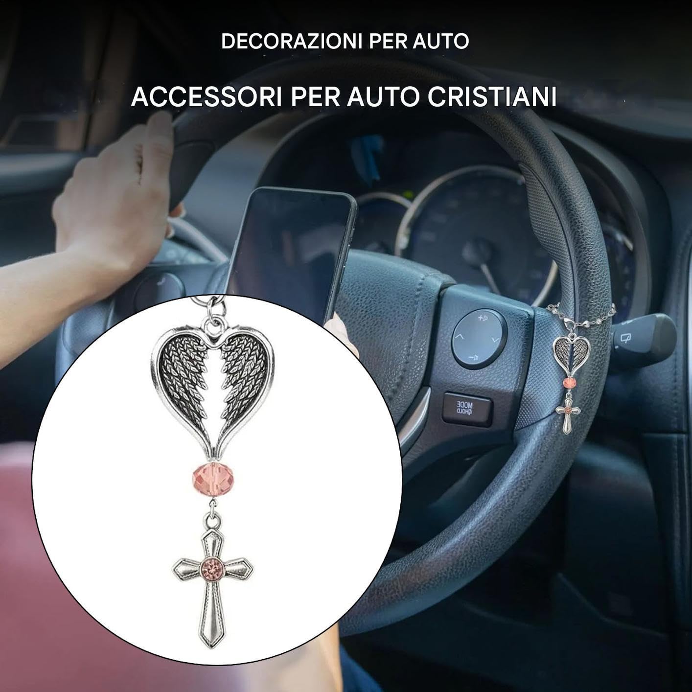 Croce Per Auto | Croce con d'Angelo Charm per Auto - Decorazione Religiosa Interna Per Preghiera Viaggio Commute Mattutina Veicolo SUV - Guida Quotidiana Viaggi In Autostrada Pendolarismo Mattutino Ve