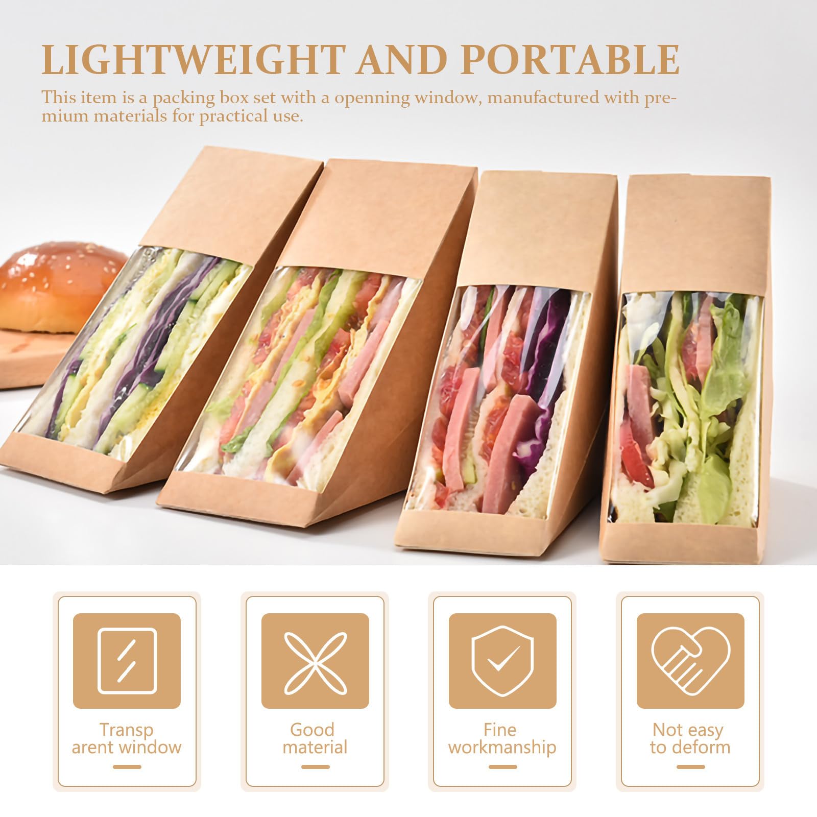 100 Piezas Caja de Sándwich Triangular, Caja de Embalaje Kraft de Papel, Beige, Ligera y Apta para Alimentos, para Pastelerías y Panaderías
