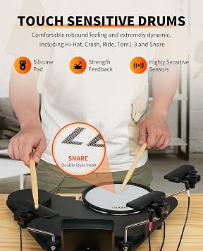 LEKATO Electronic Drum Set, Portable Electric Drum Set for Beginner with Quiet Mesh Snare Drum Pads, 220+ Sounds, USB MIDI, 2 Switch Pedal, Electric Drum Kit with Sticks, Travel Bag