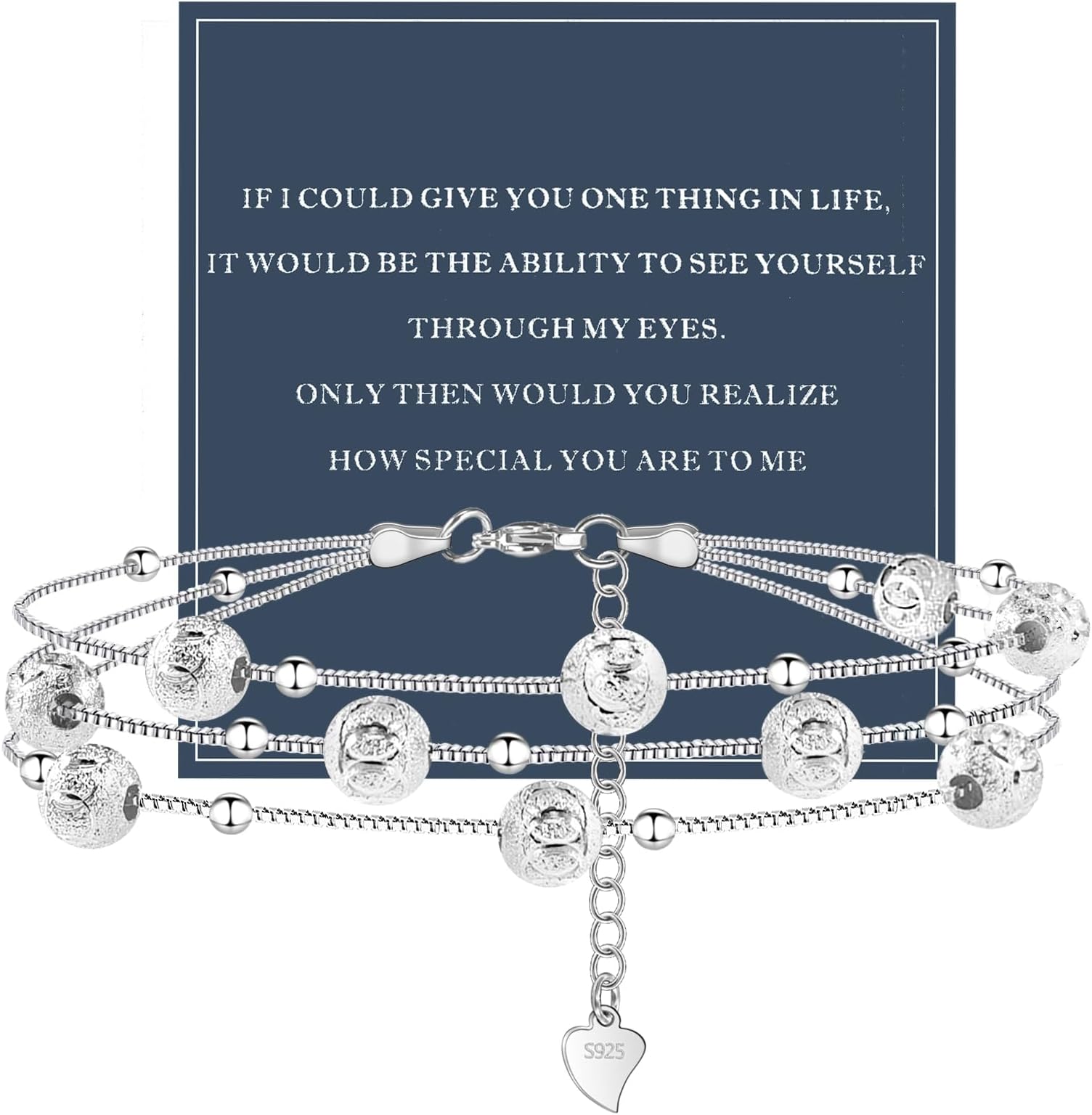 925 Sterling Silver Charm Bracelet for Women Adjustable Beaded Layered Bracelets Silver Jewelry Gift for Women Teen