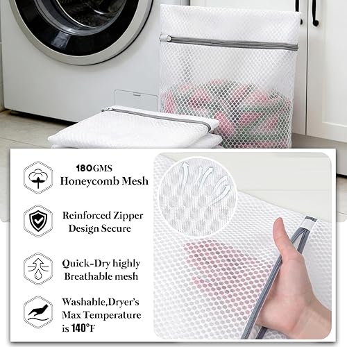 Miniatura 3 de 10 bolsas de lavandería de malla para lavado, bolsas de lavandería duraderas de doble capa de malla de panal para ropa delicada, 12 x 16 pulgadas