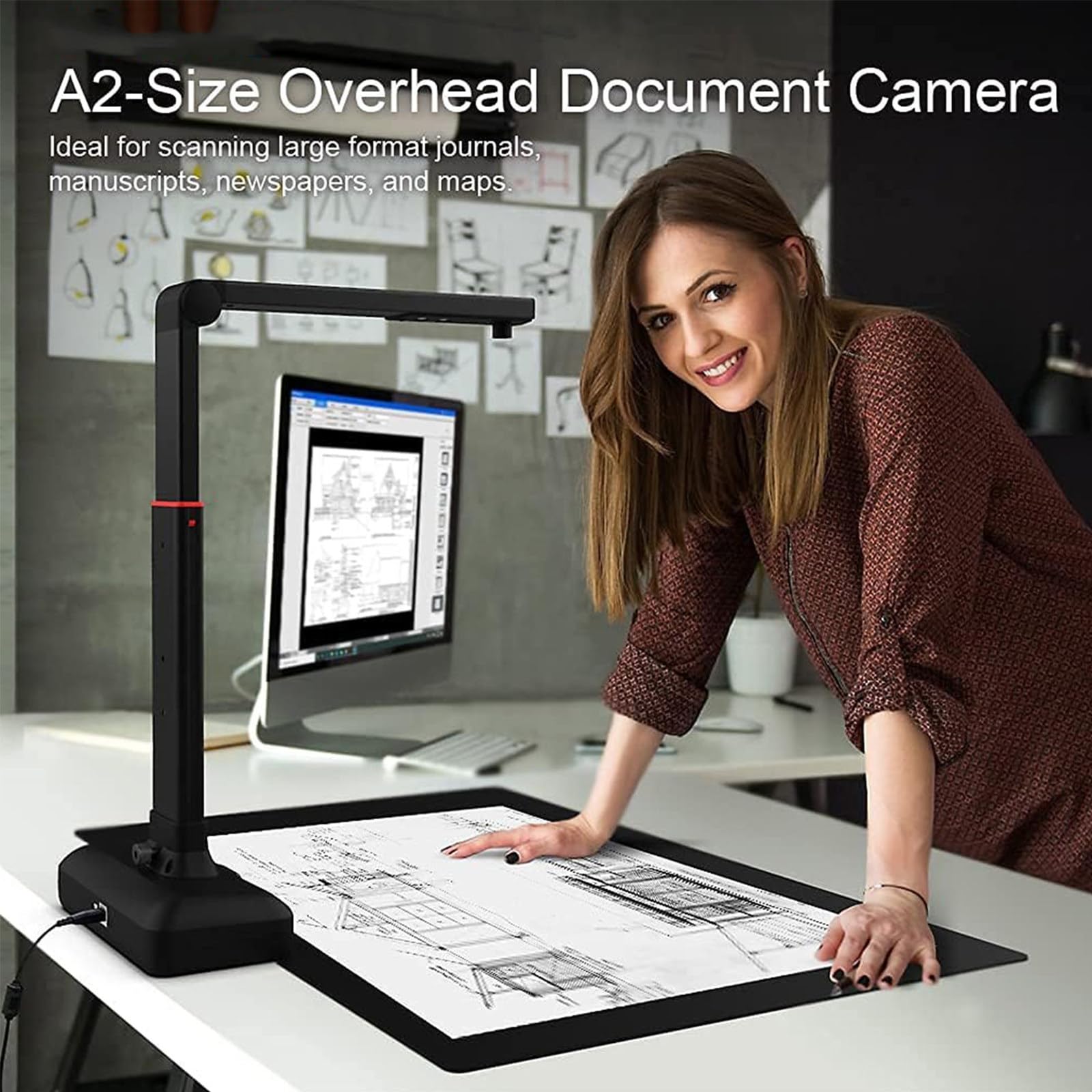 Escáner de libros de gran formato A2/3, escáner de cámara de altura ajustable, resolución de hasta 23 mp, suavizado de páginas dobles y escaneo automático dividido, reconocimiento de texto ocr, para