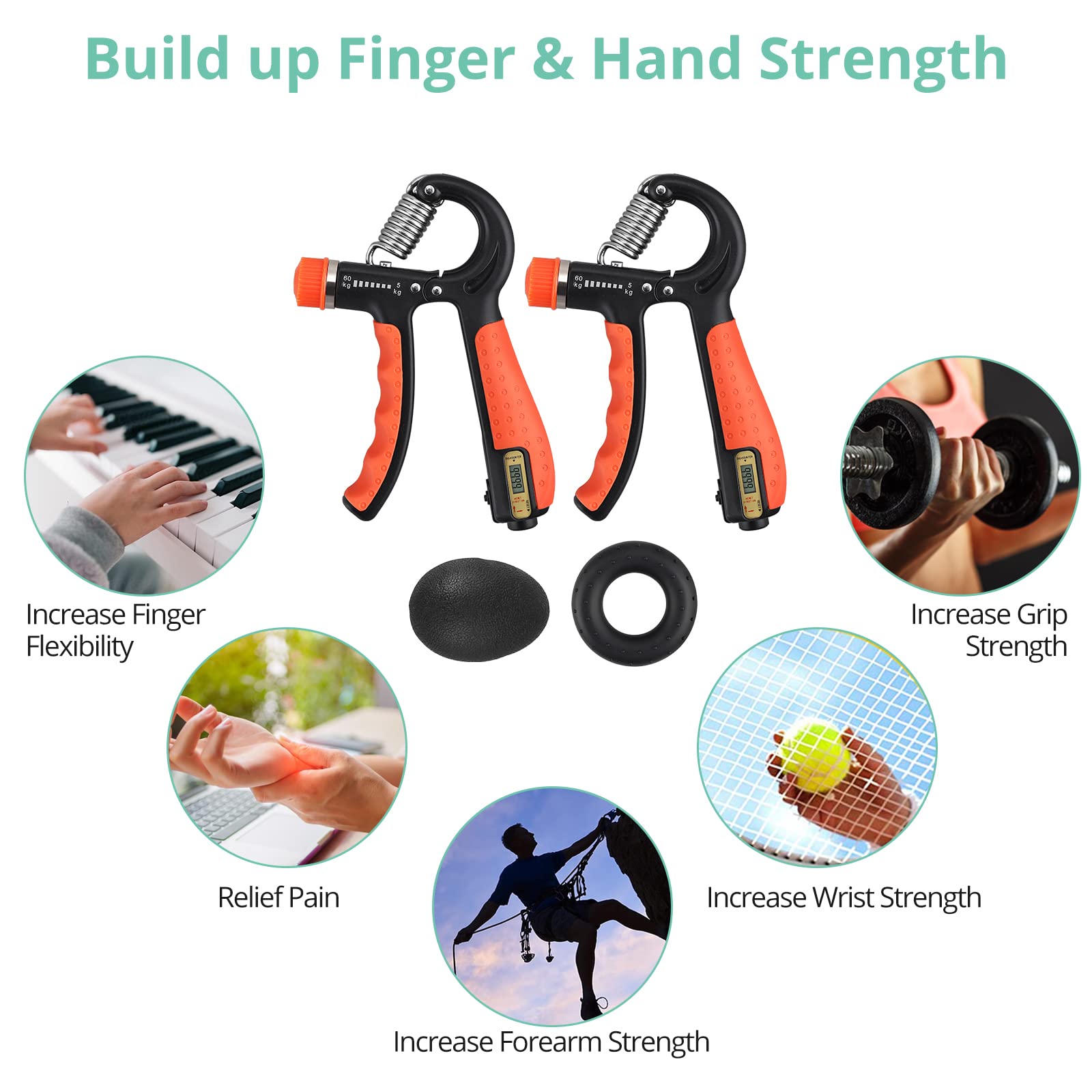 Amazon | VINTEAM 電子ハンドグリップ強化 4個 手首強化 5~60kg 調節