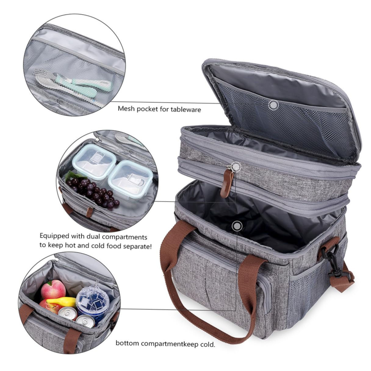 SHINEOFI Wasserdichte Lunchtasche Tragbar für Outdoor-bentotasche Lunchbox mit Netztaschen an Beiden Seiten Robustes Nylonmaterial Ausreichend Platz für Brotdose Snacks und Obst