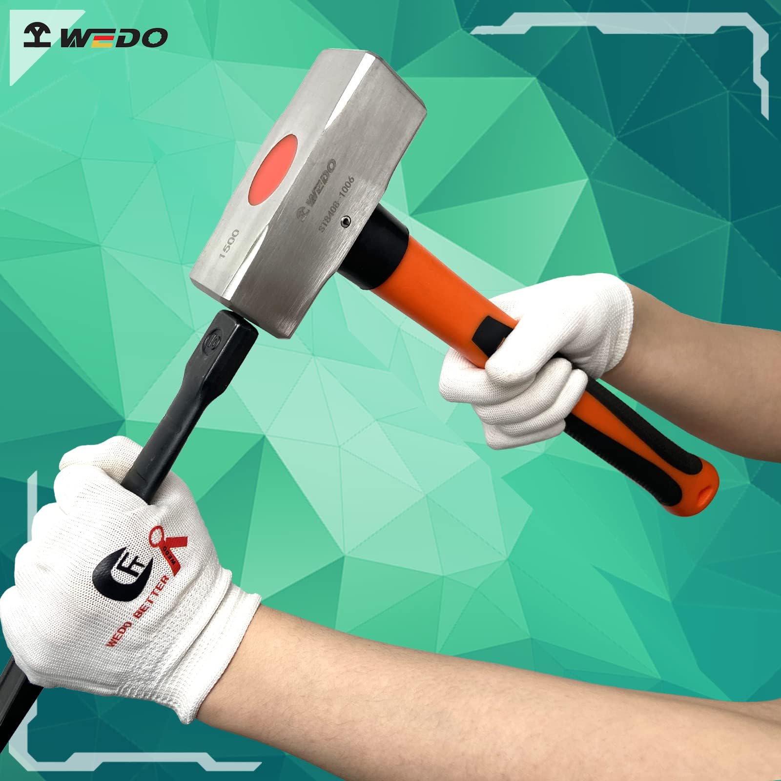 WEDO 2 szt. zestaw młotków, młotek kowalski 1,4 kg + młot klubowy 1,4 kg, zestaw młotka pękającego ze stali nierdzewnej z uchwytem z włókna szklanego, odporny na wstrząsy, odporny na korozję młotek