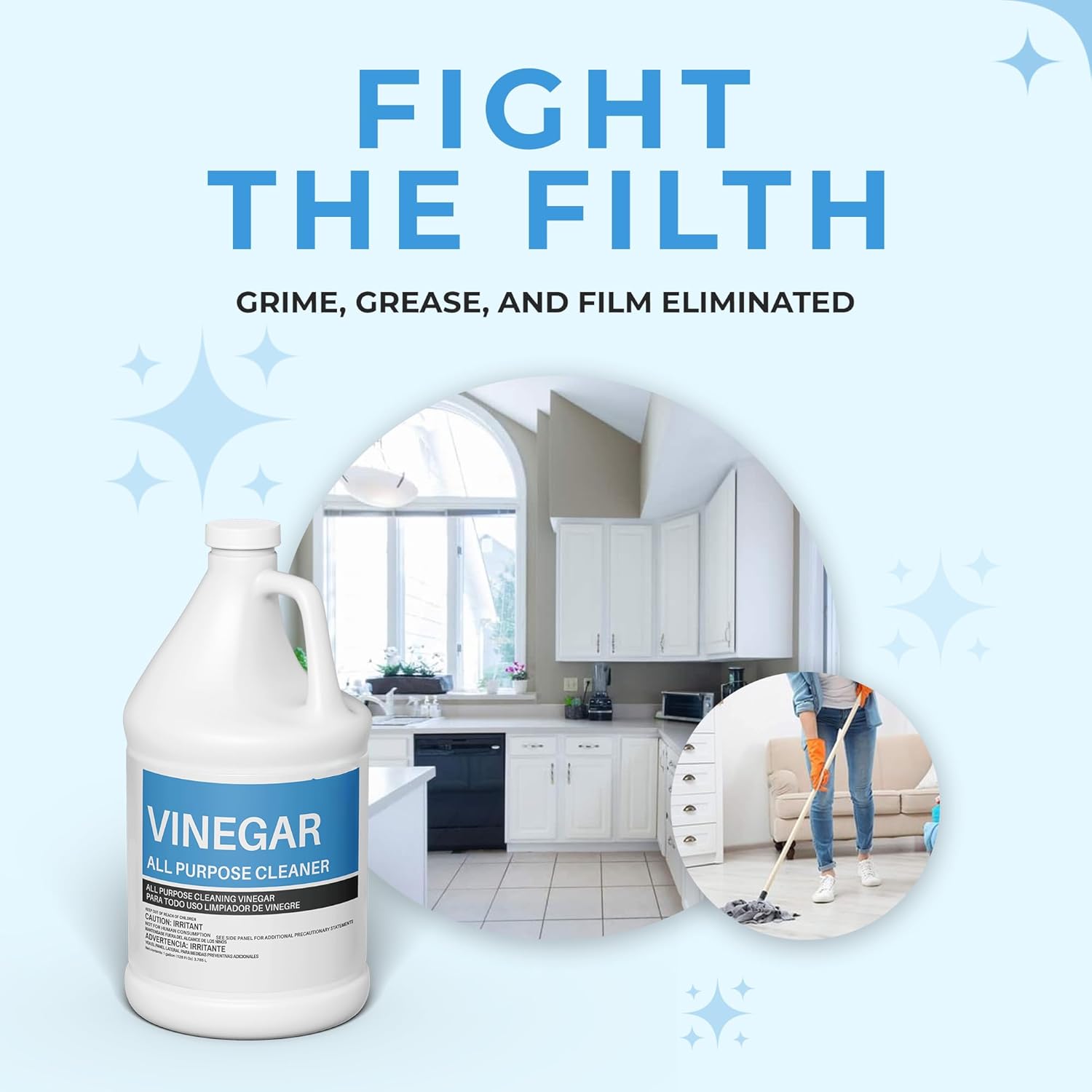 (4 Gallons) - Distilled White Cleaning Vinegar 6% Acidity - Multi-Purpose Household Surface Cleaner, Safe for Laundry