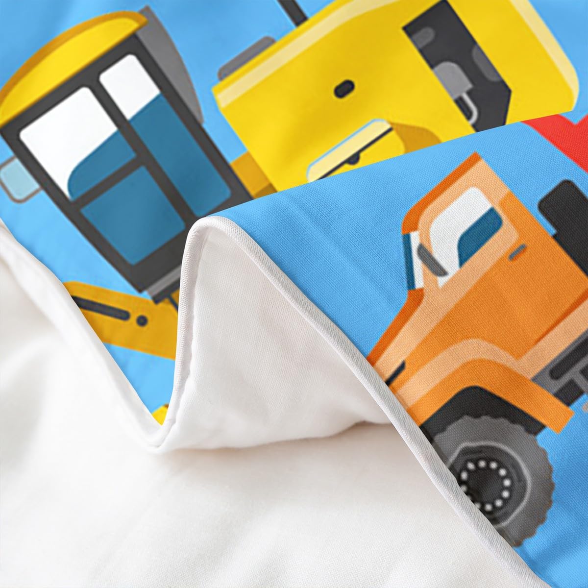 Loussiesd Kinder Bettwäscheset Cartoon Autodruck Bettbezug Niedlicher Bagger Bettwäsche Set 135x200cm 100% Baumwolle Weicher Dekor Reißverschluss mit 1 Kissenbezug 80x80 cm Gelb Blau