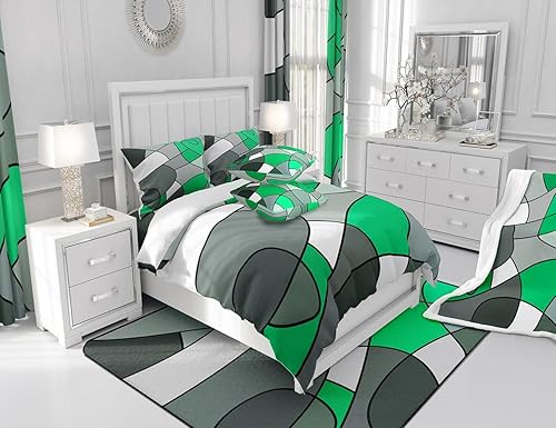 Miniatura 5 de Erosebridal Juego de edredón de tamaño King, color negro, gris, verde, juego de ropa de cama de círculos de remolinos abstractos para niños,