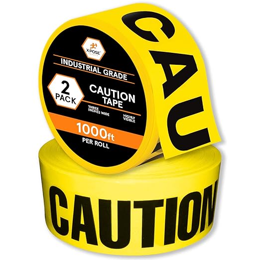 Xpose Safety Yellow Caution Tape – (2 Rolls) – 3" x 1000' High-Visibility Barricade Tape for Construction Sites, Hazards, Crime Scenes & Halloween Decorations