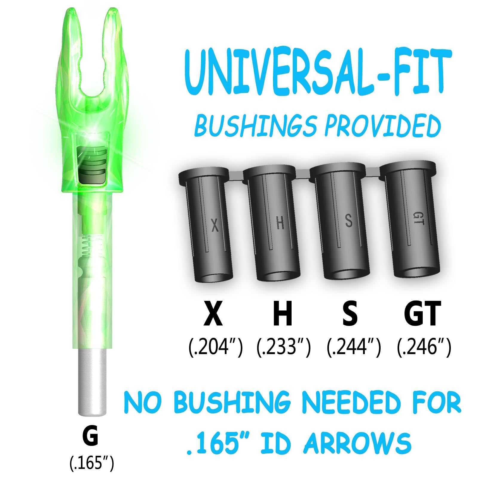XHYCKJ 12PCS G Lighted Nocks for Arrows with .165 .204 .233 .244 .246 Inside Diameter Bolts with X, H, S, GT Bushings (12, Green)