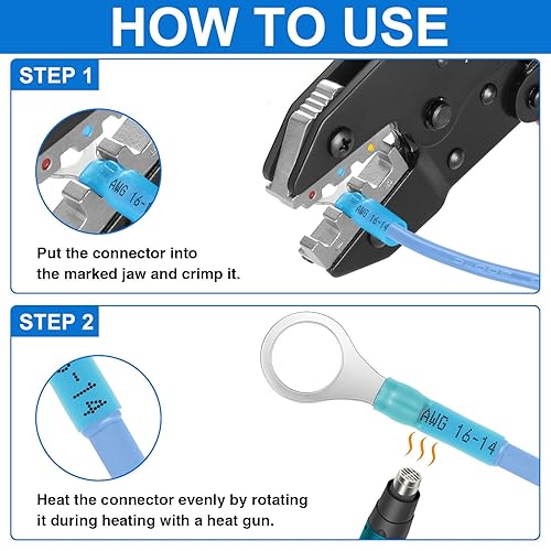 Miniatura 5 de 560 conectores de alambre termorretráctiles de grado marino, kit de conectores eléctricos de cobre rojo estañado, AWG22-10, multiusos, impermeables,