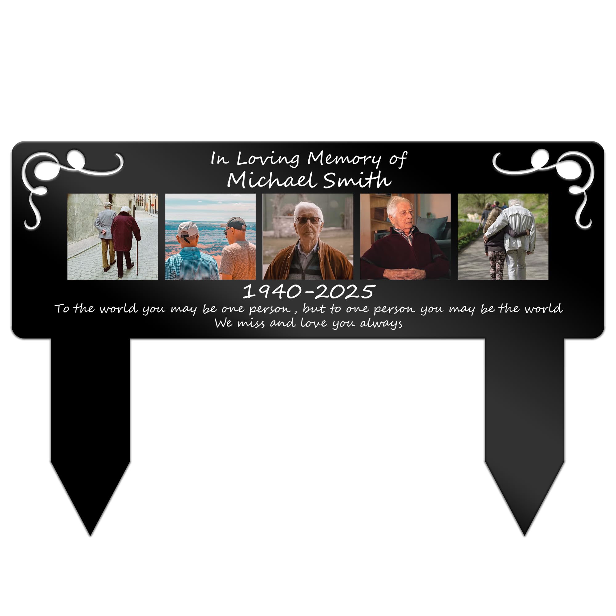 Red Ocean Personalised Memorial Grave Plaque with 5 Photos | Custom Acrylic Grave Marker with Name & Dates | Cemetery Memorial Sign for Graveside, Memorial Garden & Remembrance