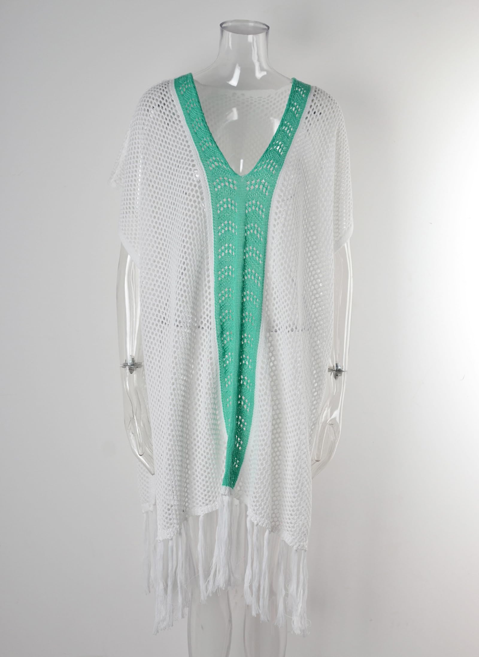 Costume da bagno copricostume per le donne colori contrastanti fessura frangia orlo scollo a V bikini uncinetto abito da spiaggia
