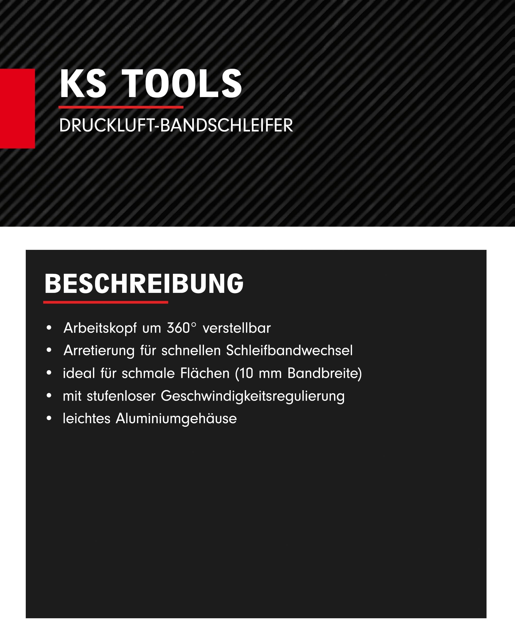 KS Tools Druckluft-Bandschleifer 515.3549 150mm I Druckluftschleifer mit stufenloser Geschwindigkeits- & Drehzahlregulierung I Für Schleifbänder 330 x 10mm