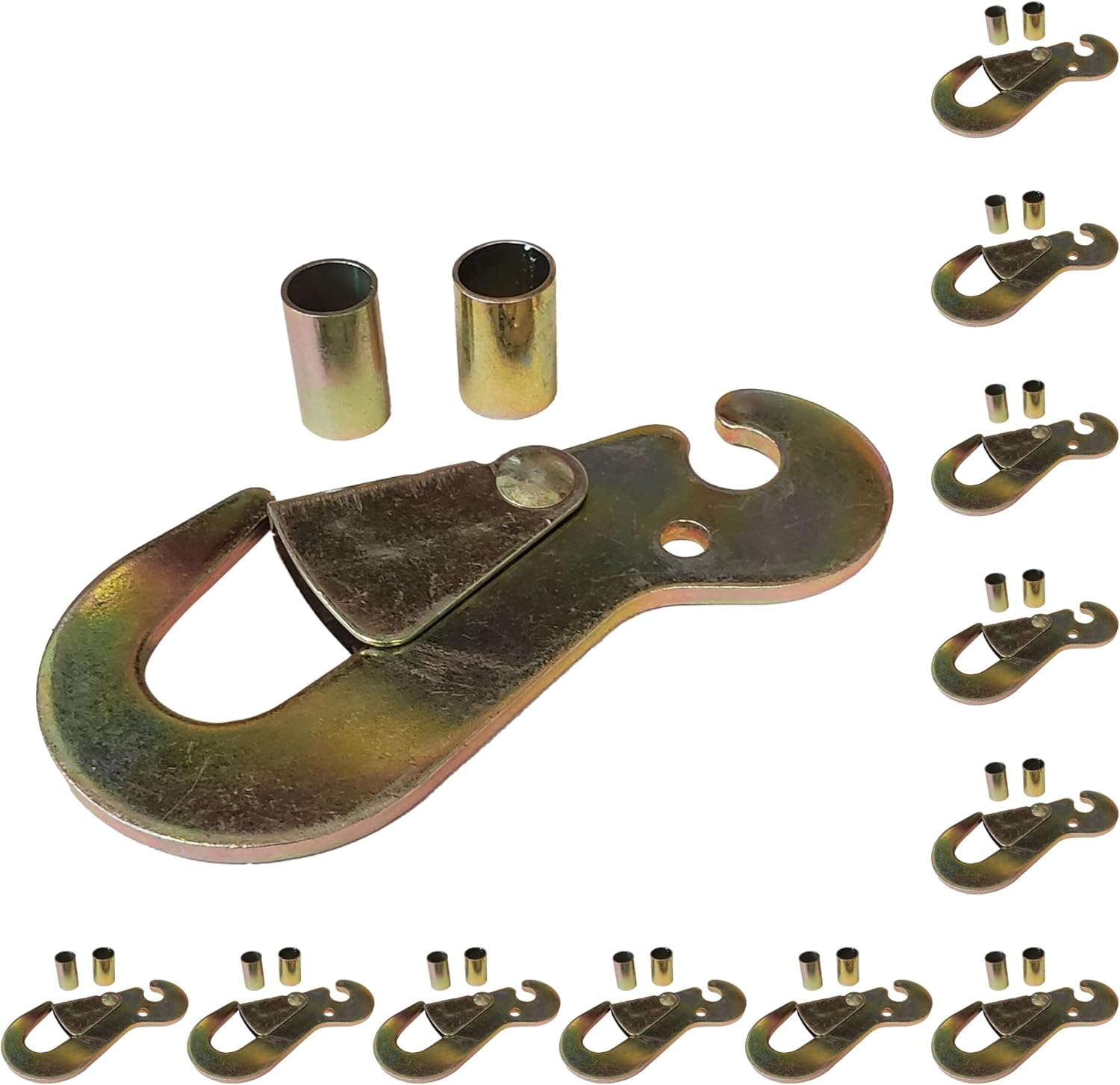 Mega Cargo Control Flat Snap Hook w/Spacers Replacement Ratchet Fittings | for Ratchet Buckles and Tie Down Straps | Secure Hooks in Tow Truck Trailer (6-Pack)