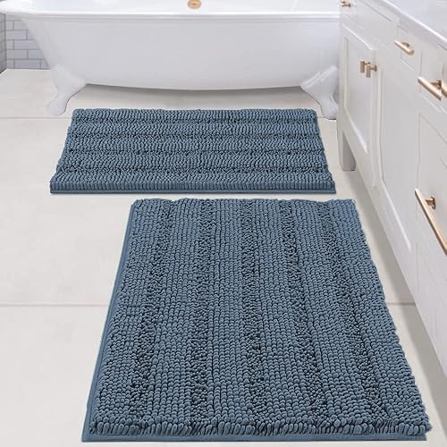 Miniatura 87 de H.VERSAILTEX Alfombras de baño antideslizantes extragruesas de felpilla a rayas 24" x 36" Absorbentes, antideslizantes, suaves, esponjosas