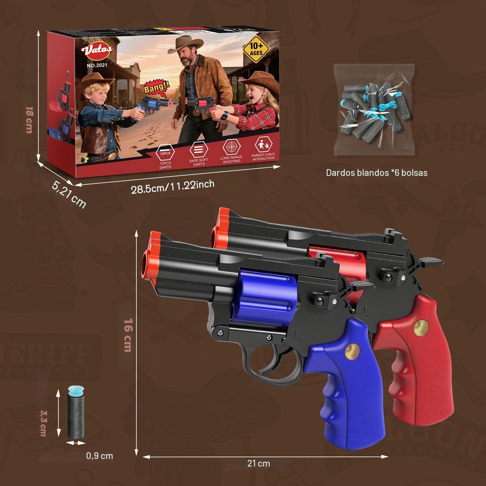 VATOS Revólver de Juguete de Espuma Blaster, 2 piezas con 72 bolas suaves, modelo educativo de tiro para niños y niñas de 10+ años