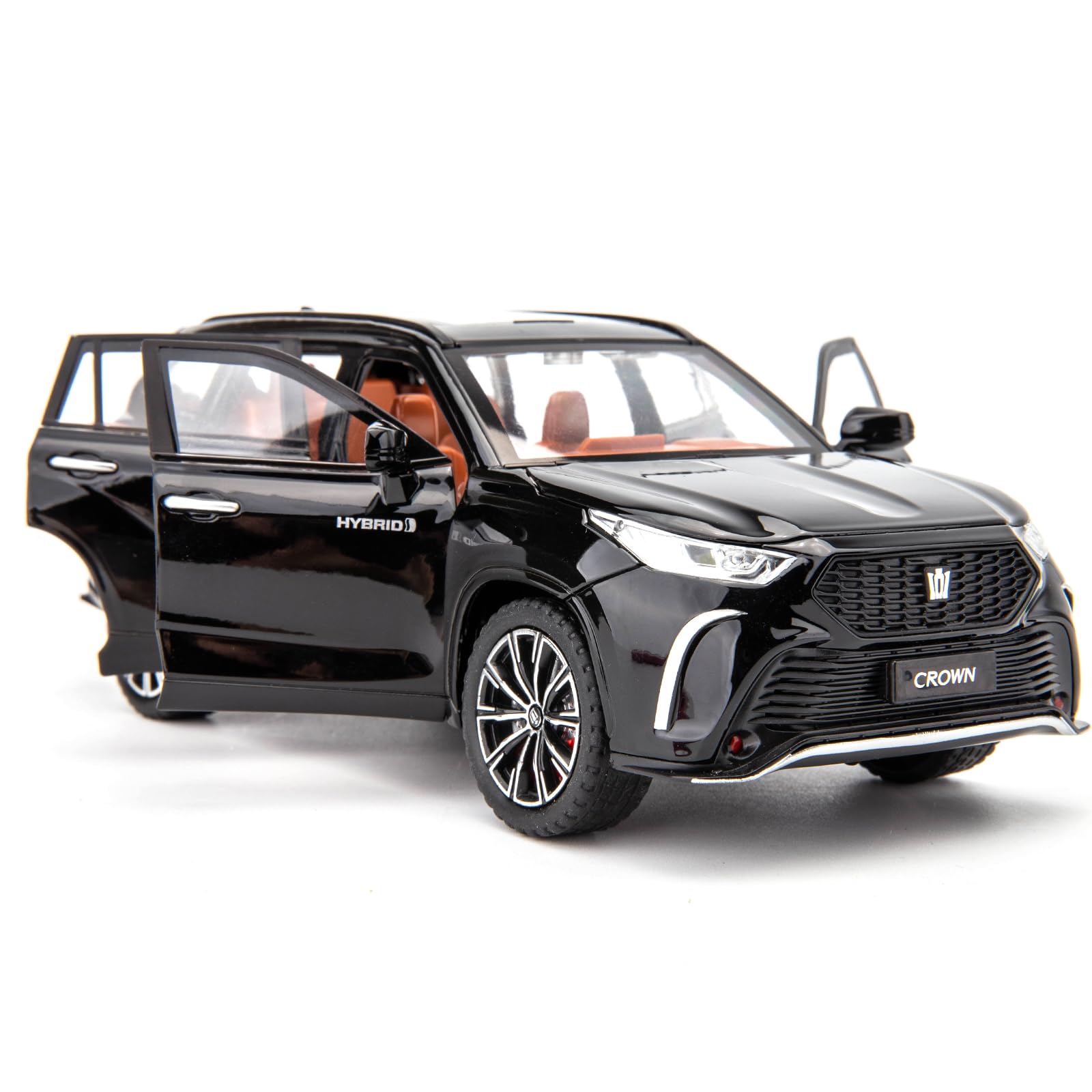 1/24 Scale Crown Kluger 6 Doors Opend Alloy Car Model Toy ，Sound and Light Pull Back Collection Toy Car for Kids Gift Black
