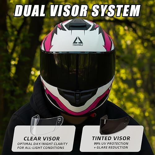 Miniatura 6 de TRIANGLE Casco de motocicleta de cara completa para adultos, hombres y mujeres, con visera tintada y transparente, aprobado por DOT