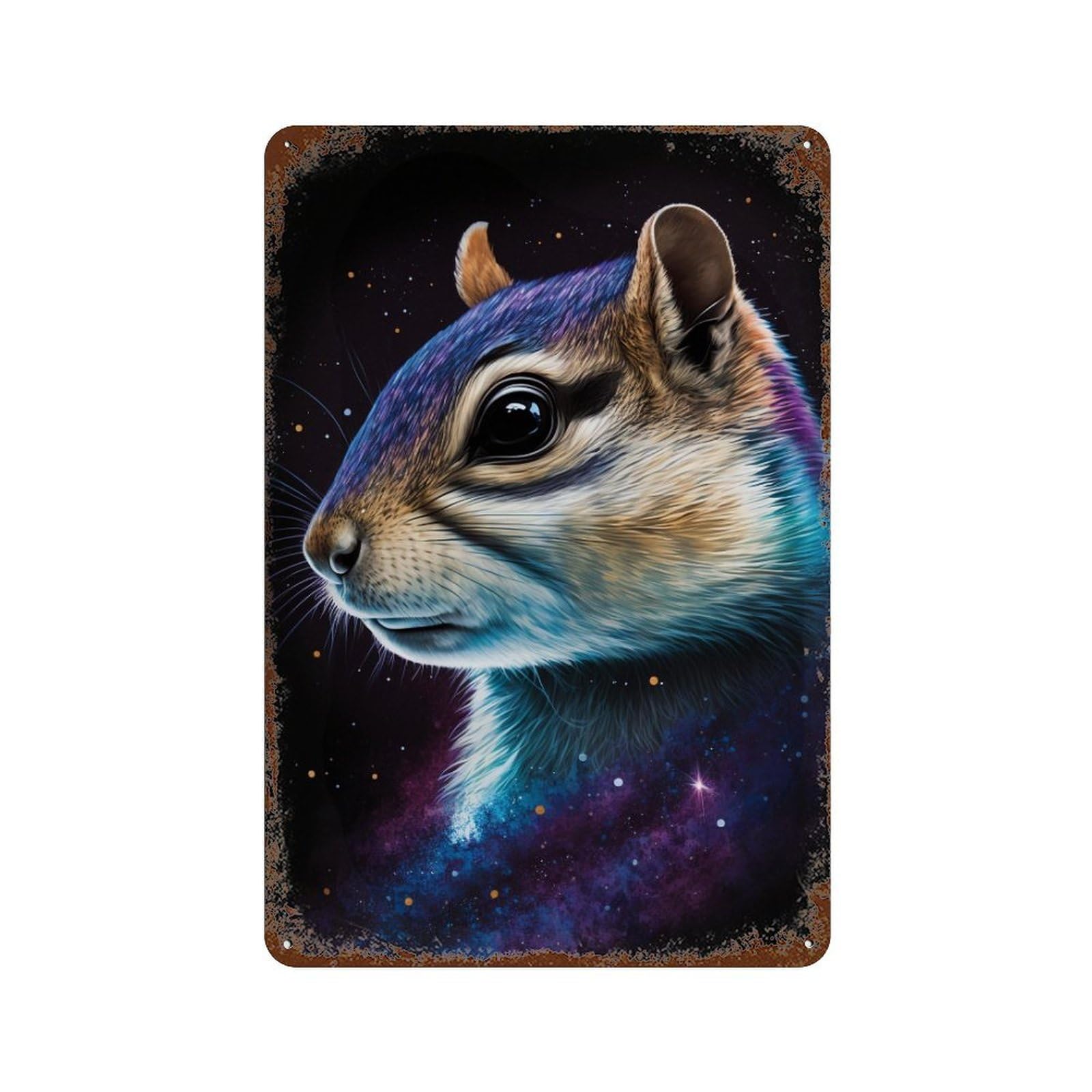 Galactic Chipmunk Portrait Rust Effect Tin Sign 11.8"x7.9", Farmhouse Wall Decor for Living Room, Hallway And Home Decor