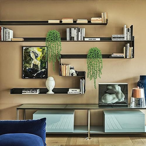 Miniatura 7 de LOYWREE Plantas falsas de interior con cadena de perlas artificiales en macetas negras, plantas colgantes suculentas artificiales verdes realistas