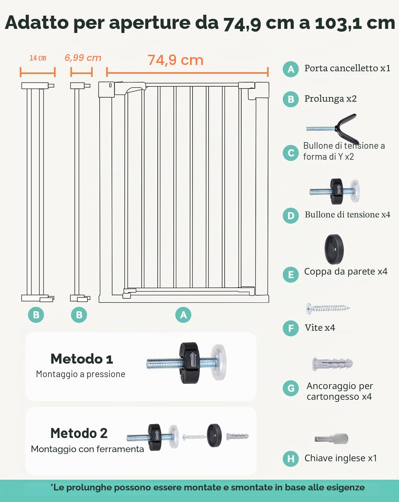 COMOMY 91,5cm Cancelletto per cani Extra Alto, per Scale e Porte, 75 a 103cm di Larghezza, Montato a Pressione Cancellino Bambini di Sicurezza Extra Largo a Chiusura Automatica per Casa, Nero