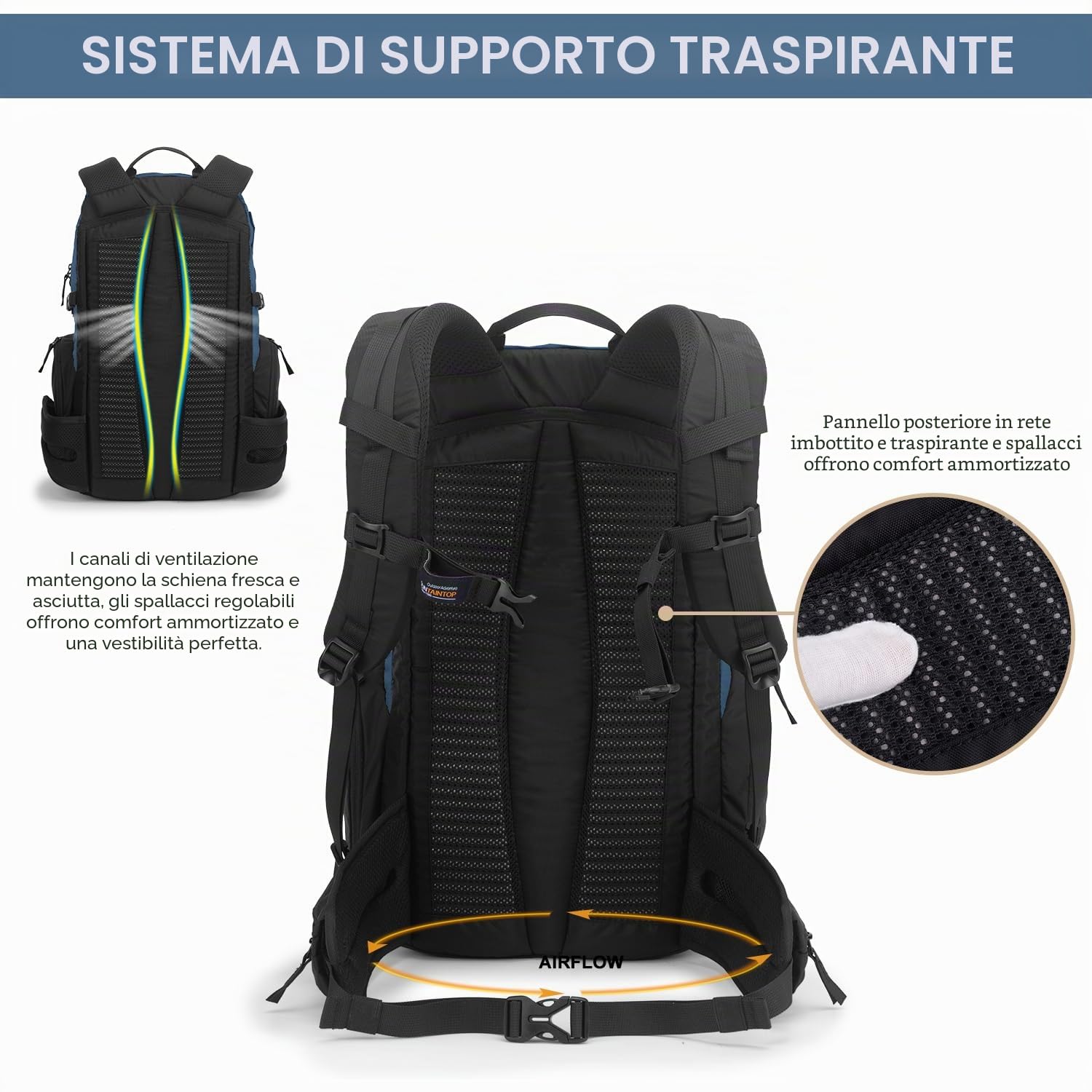 MOUNTAINTOP Zaino da trekking da uomo e da donna, 30 l/40 l, per uso quotidiano e all'aperto, escursioni di giorno e ciclismo
