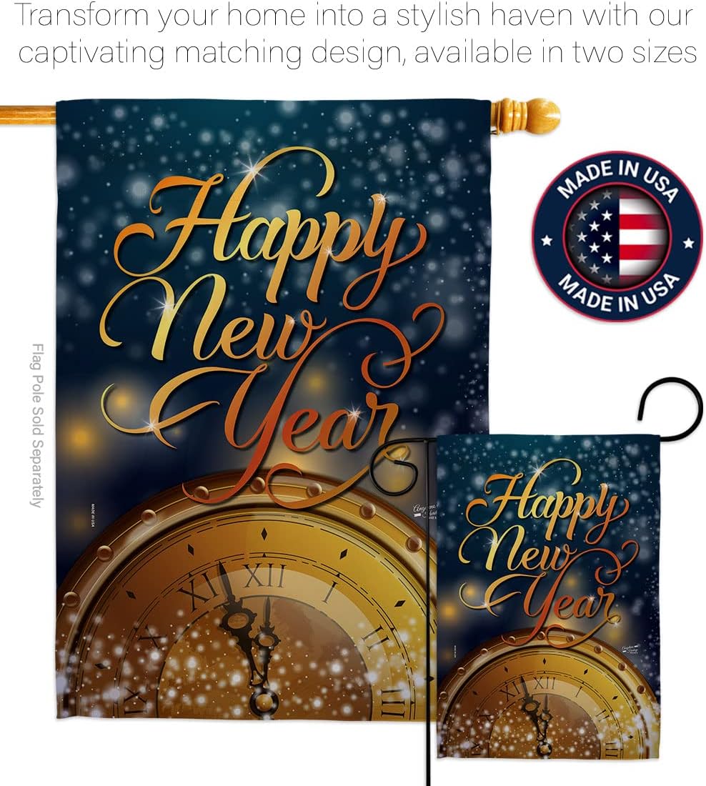 Countdown New Year House Flag Winter Clock Champagne Party Fireworks Celebrate Decoration Banner Small Garden Yard Gift Double-Sided, Made in USA