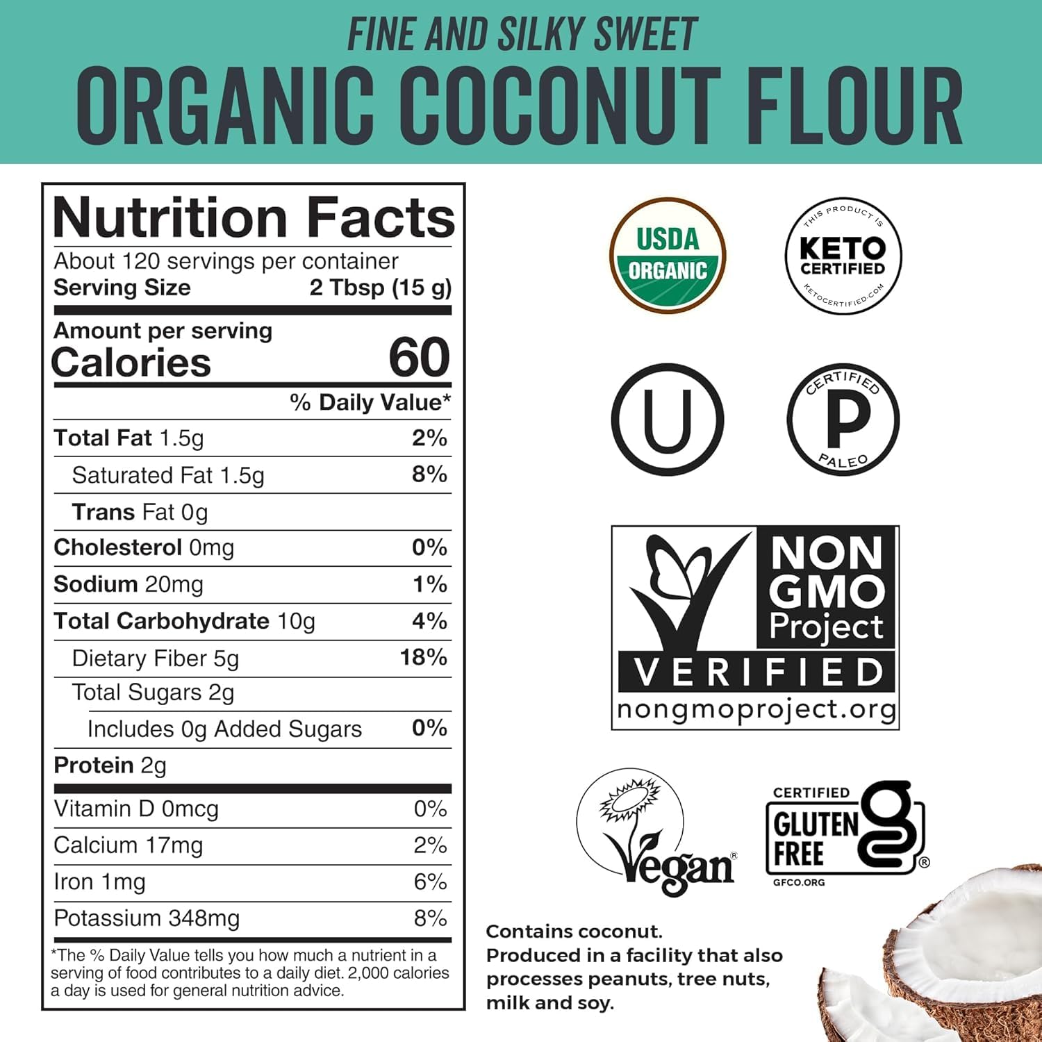 Viva Naturals Organic Coconut Flour, 4 lbs (1.81 kg) – Gluten Free Flour for Keto, Paleo & Vegan Baking, Good Source of Fiber, Low Fat, Non-GMO, Unbleached & Unrefined image 2