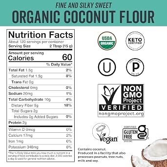 Viva Naturals Organic Coconut Flour, 4 lbs (1.81 kg) Gluten Free Flour for Keto, Paleo & Vegan Baking, Good Source of Fiber, Low Fat, Non-GMO, Unbleached & Unrefined