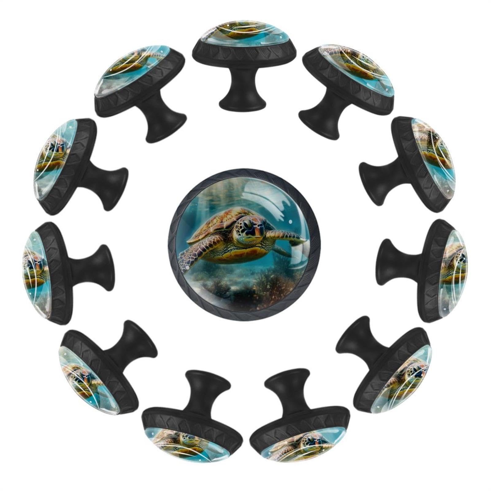Boutons de tiroir ronds en verre cristal durable bleu avec motif tortue x12