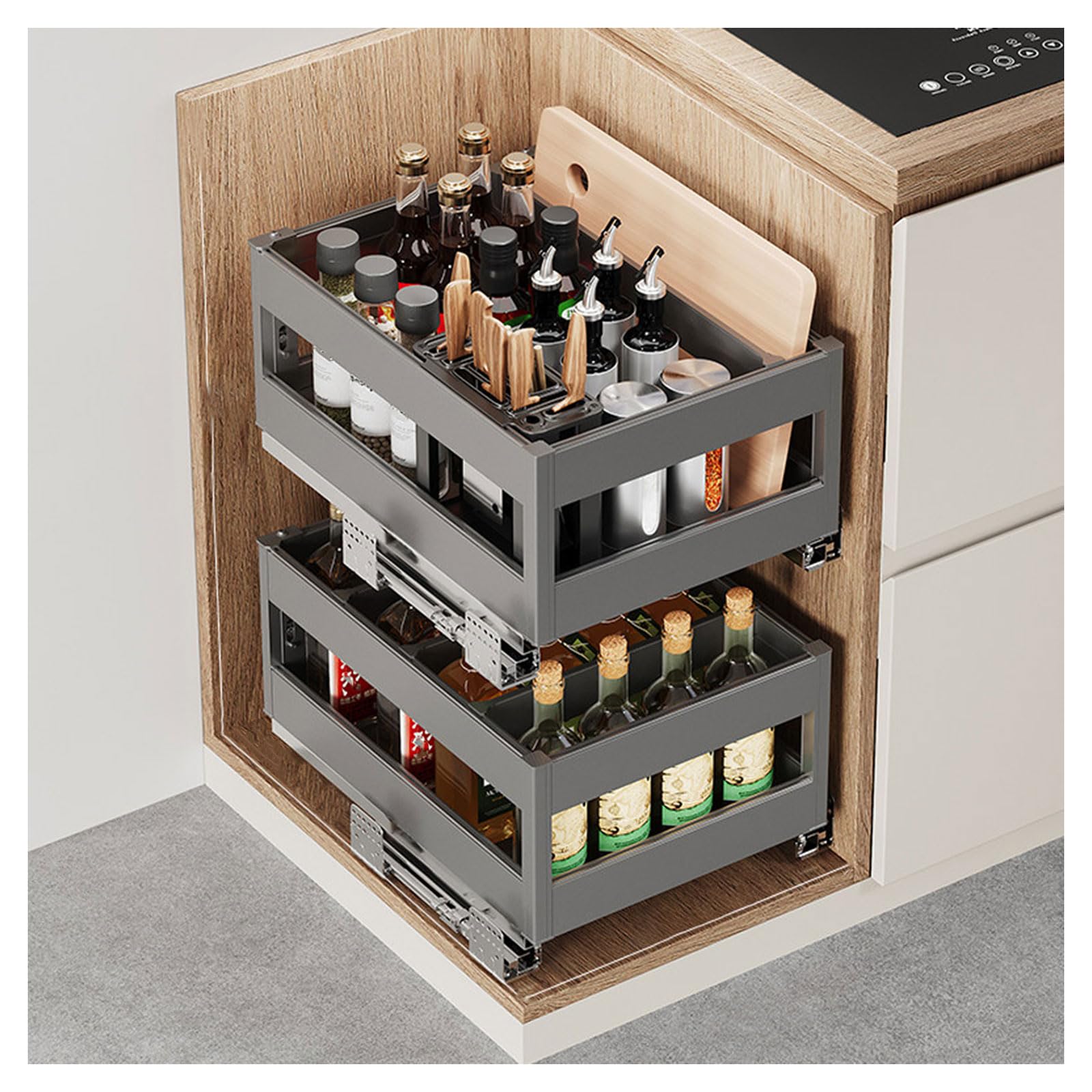 Organizador de especias extraíble para acabar con el desorden en tu armario de cocina