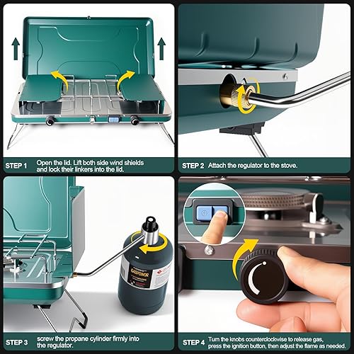 Miniatura 7 de Estufa de campamento de doble quemador, cocina de gas al aire libre resistente al viento, placa plegable estable para portón trasero, caravana,