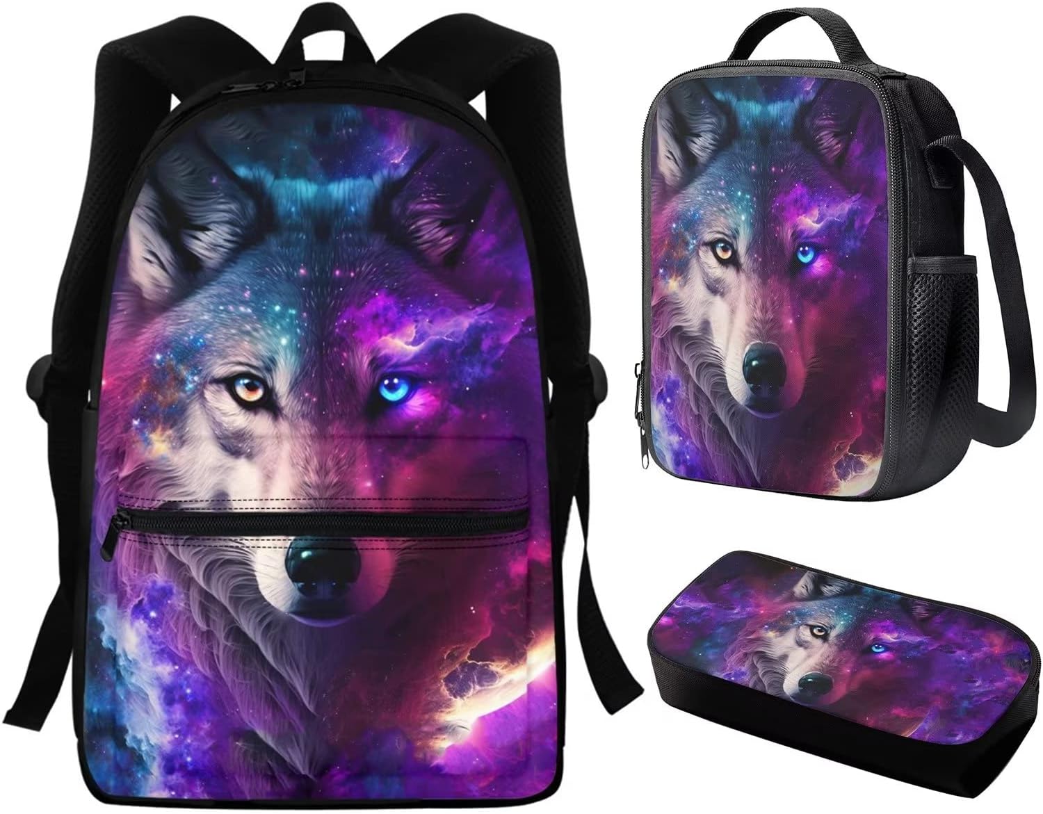 Upetstory Cool Wolf Backpack Set with Lunch Box Pencil Case,School Bag for Kids Girls Boys Elementary Preschool Primary Schoolbag Bookbag Holiday Daypack
