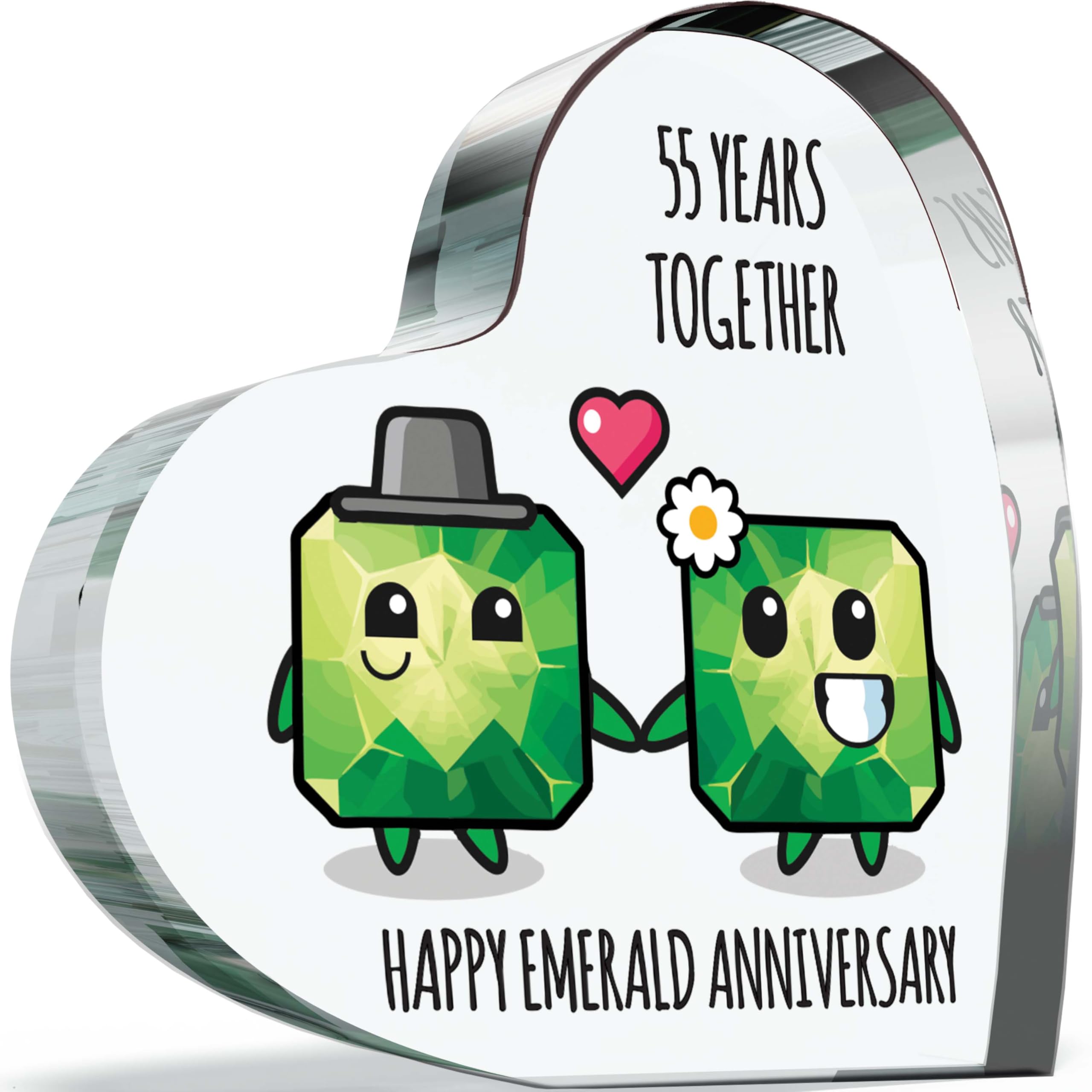 Giftzie Women's 55 Th Anniversary Plaque Gifts For Wife Husband - Happy Emerald Anniversary - I Love You Romantic Acrylic Heart Gift For Men, 100Mm X 100Mm Present For Couples Fifty-Fifth Wedding Anniversaries