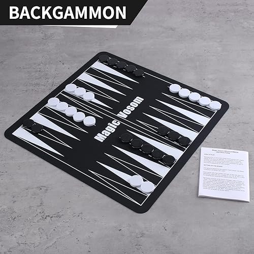 Miniatura 8 de Juego de ajedrez de viaje, ajedrez 3 en 1 de 15 x 15 pulgadas, damas, juego de backgammon, piezas de ajedrez estándar y fichas de tablero de