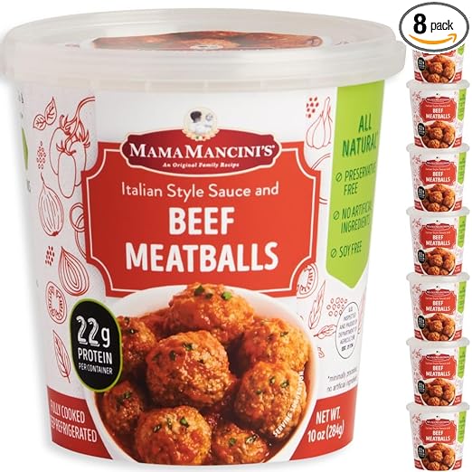 Mama Mancini's Beef Meatballs Microwave Meals in Italian Style Pasta Sauce | Frozen Meals Thaw Heat & Eat | 10oz Cup (Pack of 8) (Beef Meatballs)