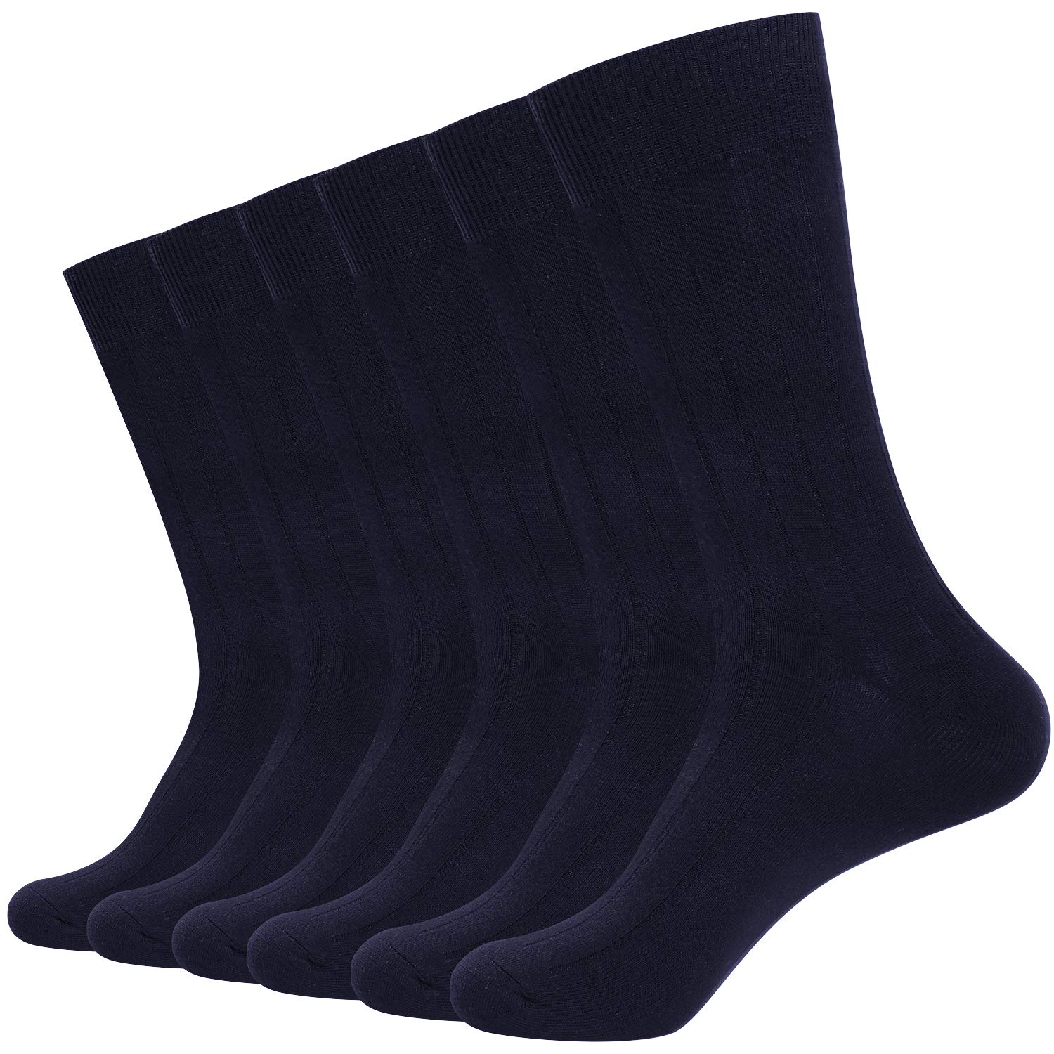 WANDER Mens Classic Dress Socks 6 Pack for Office Work Lightweight Business Men (Socks Size 13-15, D:6 Navy)