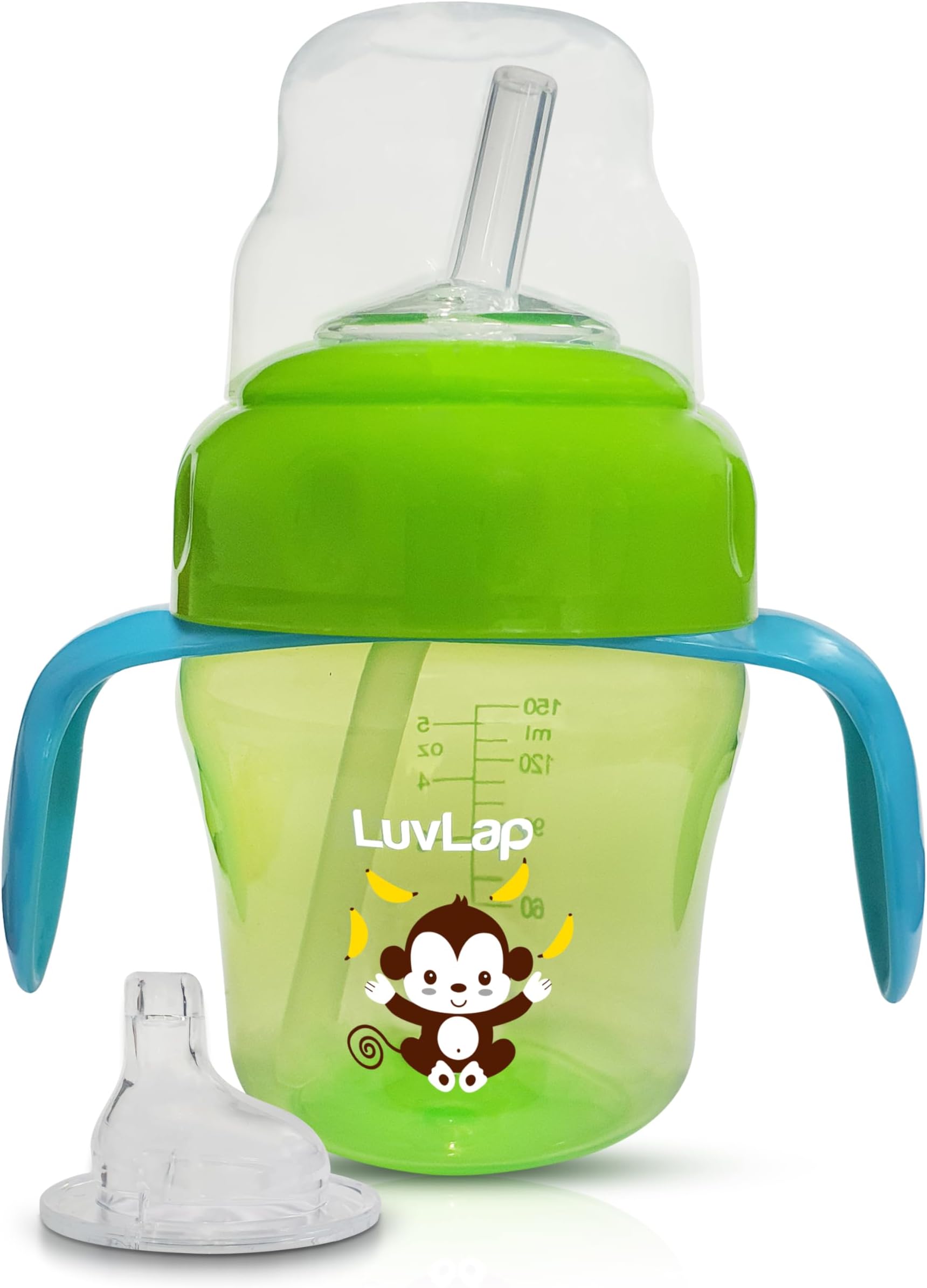Luv Lap Banana Time 150ml Anti Spill, Interchangeable Sipper/Sippy Cup with Soft Silicone Spout and Straw BPA Free, 6m+ (Green)