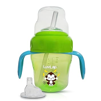 LuvLap Banana Time 150ml Anti Spill, Interchangeable Sipper / Sippy Cup with Soft Silicone Spout and Straw BPA Free, 6m+ (Green) - image, photos