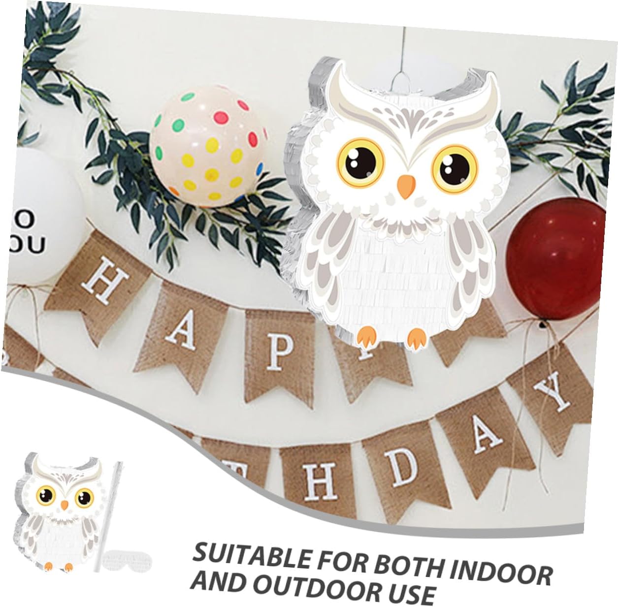 Owl Pinata with Stick and Blindfold Interactive Animal Birthday Party Decoration for Boys and Sturdy Forest Theme Game for Jungle and Shower Celebrations